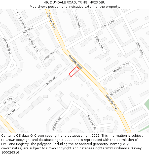 49, DUNDALE ROAD, TRING, HP23 5BU: Location map and indicative extent of plot