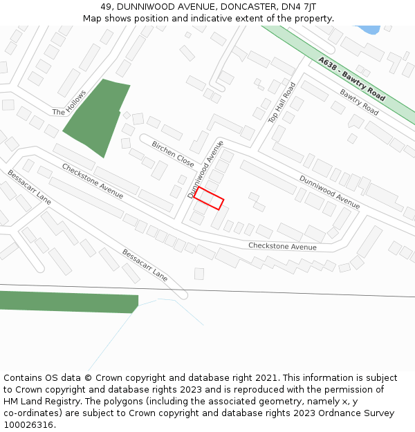 49, DUNNIWOOD AVENUE, DONCASTER, DN4 7JT: Location map and indicative extent of plot