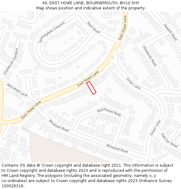 49, EAST HOWE LANE, BOURNEMOUTH, BH10 5HY: Location map and indicative extent of plot