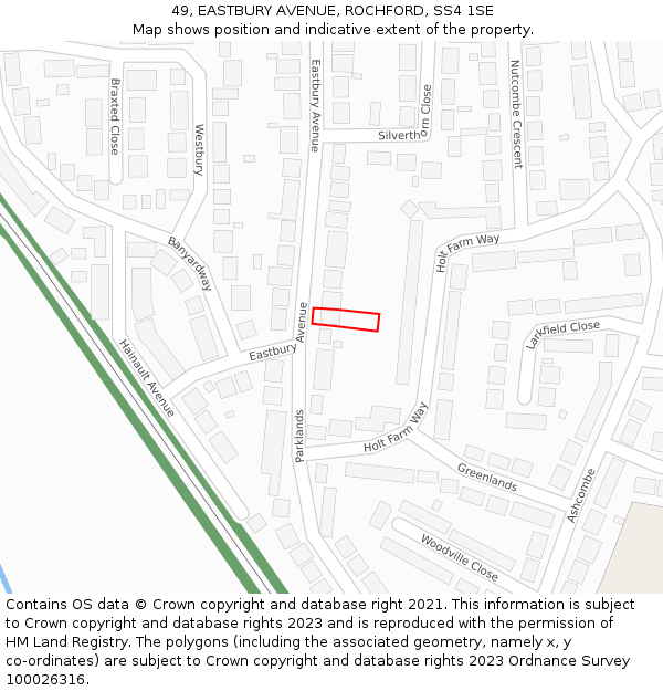 49, EASTBURY AVENUE, ROCHFORD, SS4 1SE: Location map and indicative extent of plot