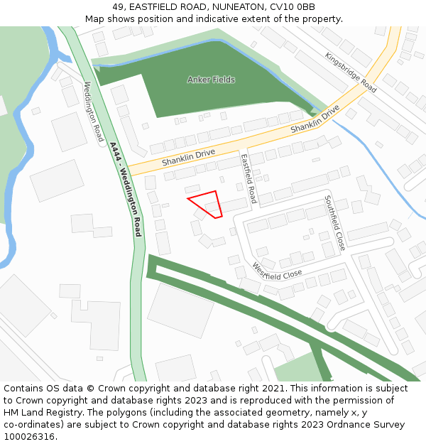 49, EASTFIELD ROAD, NUNEATON, CV10 0BB: Location map and indicative extent of plot