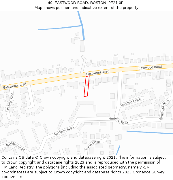 49, EASTWOOD ROAD, BOSTON, PE21 0PL: Location map and indicative extent of plot