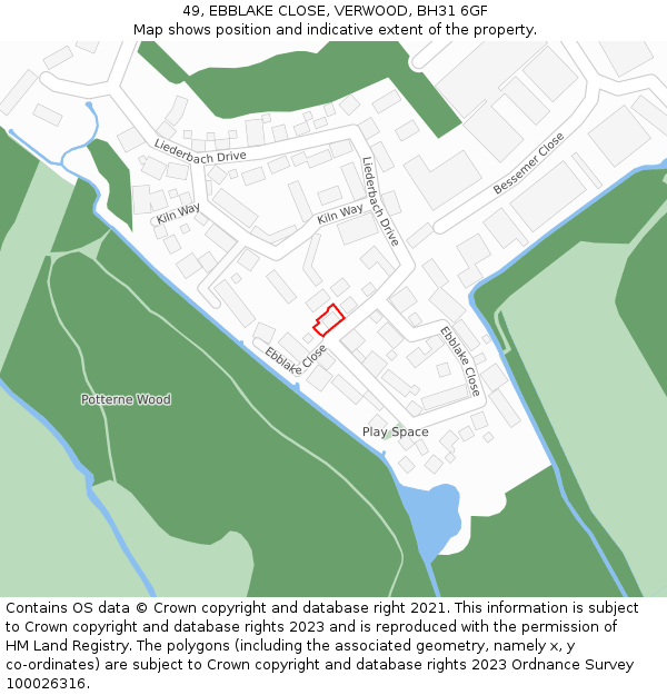 49, EBBLAKE CLOSE, VERWOOD, BH31 6GF: Location map and indicative extent of plot