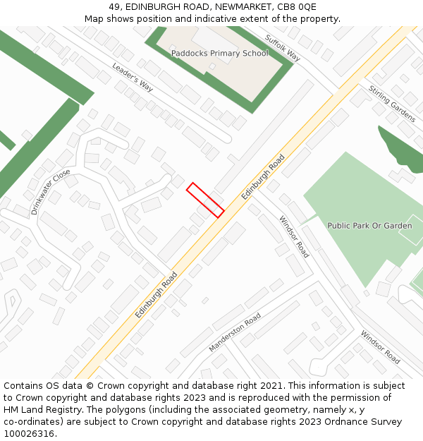 49, EDINBURGH ROAD, NEWMARKET, CB8 0QE: Location map and indicative extent of plot