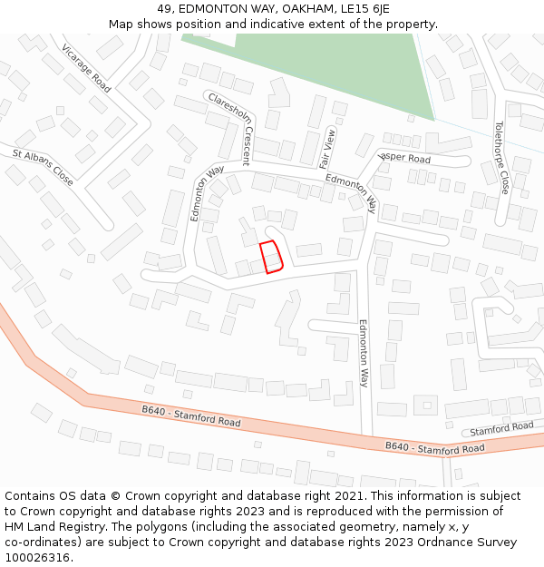 49, EDMONTON WAY, OAKHAM, LE15 6JE: Location map and indicative extent of plot