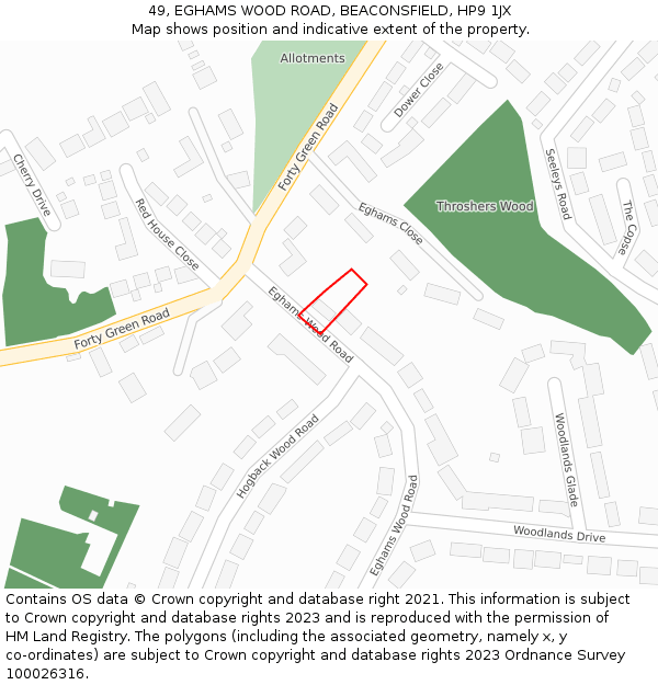 49, EGHAMS WOOD ROAD, BEACONSFIELD, HP9 1JX: Location map and indicative extent of plot