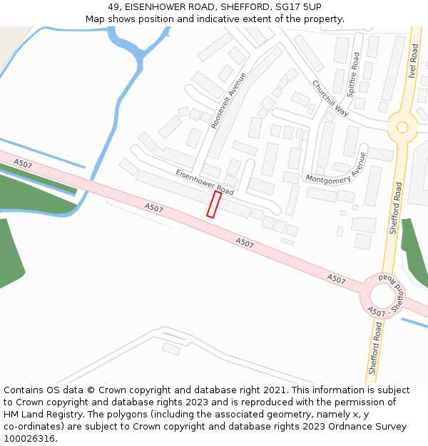 49, EISENHOWER ROAD, SHEFFORD, SG17 5UP: Location map and indicative extent of plot
