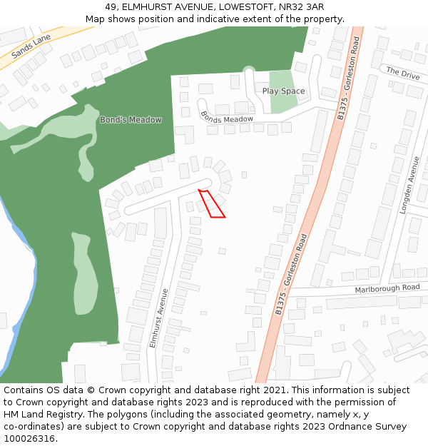 49, ELMHURST AVENUE, LOWESTOFT, NR32 3AR: Location map and indicative extent of plot