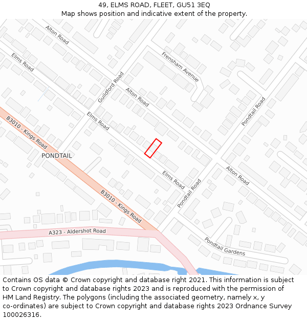 49, ELMS ROAD, FLEET, GU51 3EQ: Location map and indicative extent of plot