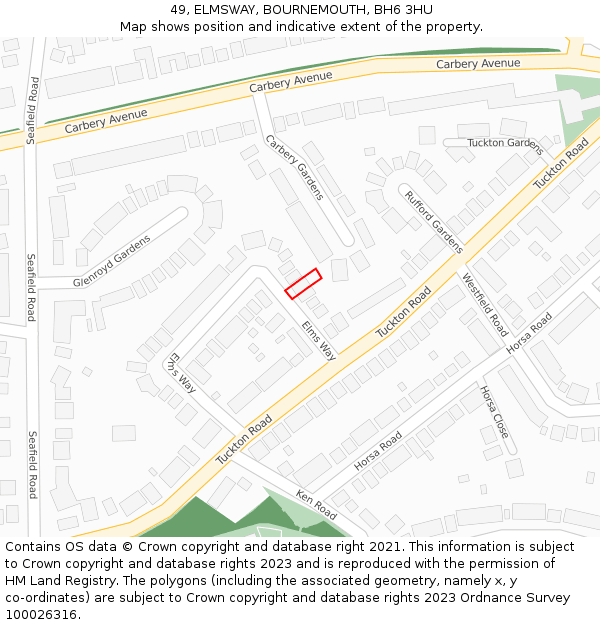 49, ELMSWAY, BOURNEMOUTH, BH6 3HU: Location map and indicative extent of plot