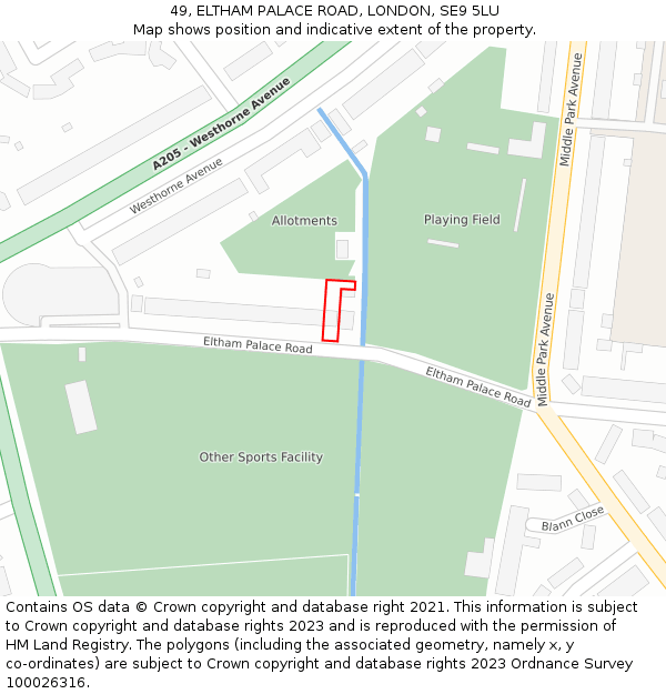49, ELTHAM PALACE ROAD, LONDON, SE9 5LU: Location map and indicative extent of plot