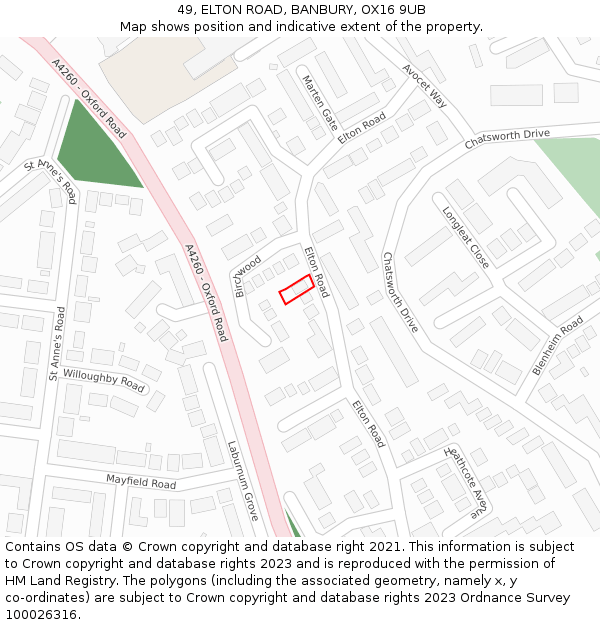 49, ELTON ROAD, BANBURY, OX16 9UB: Location map and indicative extent of plot