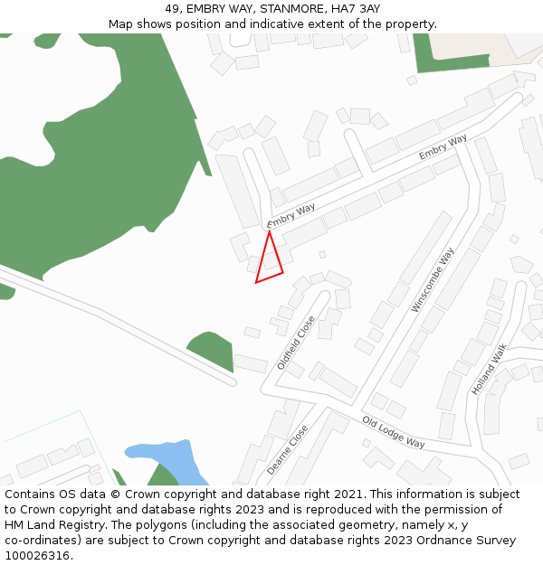 49, EMBRY WAY, STANMORE, HA7 3AY: Location map and indicative extent of plot