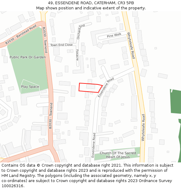 49, ESSENDENE ROAD, CATERHAM, CR3 5PB: Location map and indicative extent of plot