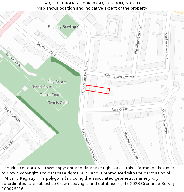 49, ETCHINGHAM PARK ROAD, LONDON, N3 2EB: Location map and indicative extent of plot