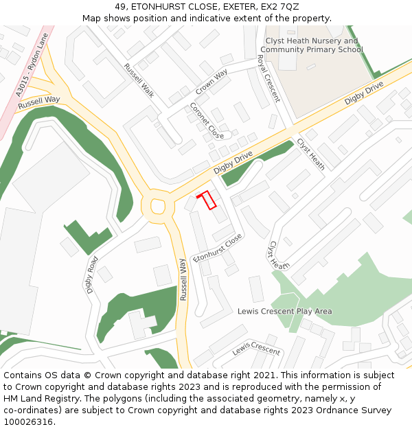 49, ETONHURST CLOSE, EXETER, EX2 7QZ: Location map and indicative extent of plot