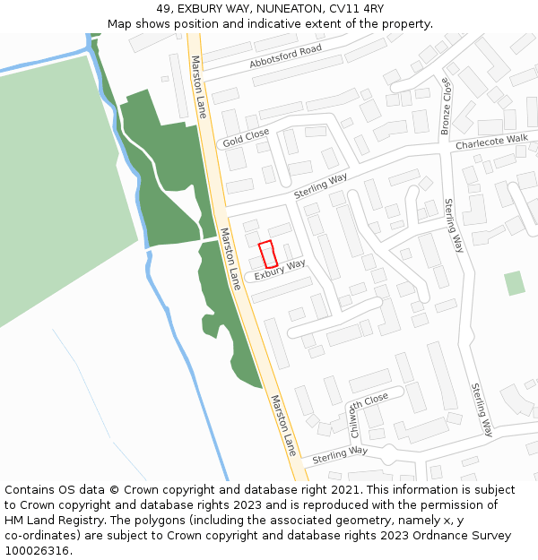 49, EXBURY WAY, NUNEATON, CV11 4RY: Location map and indicative extent of plot