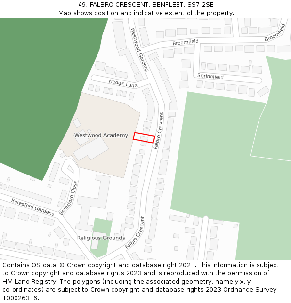 49, FALBRO CRESCENT, BENFLEET, SS7 2SE: Location map and indicative extent of plot