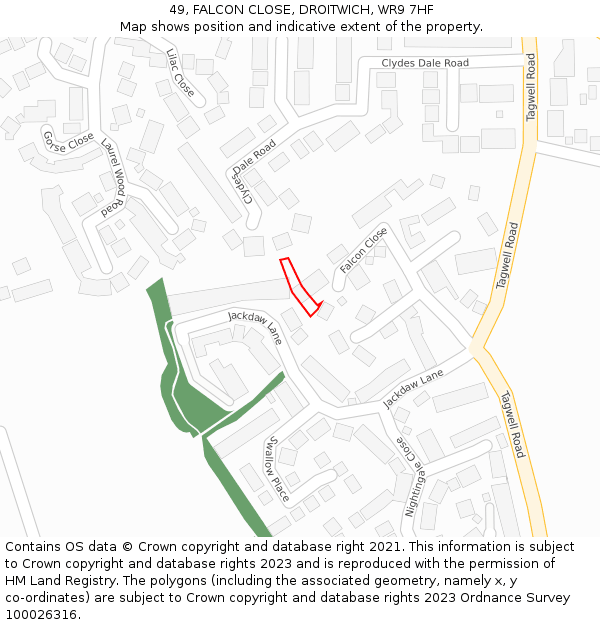 49, FALCON CLOSE, DROITWICH, WR9 7HF: Location map and indicative extent of plot