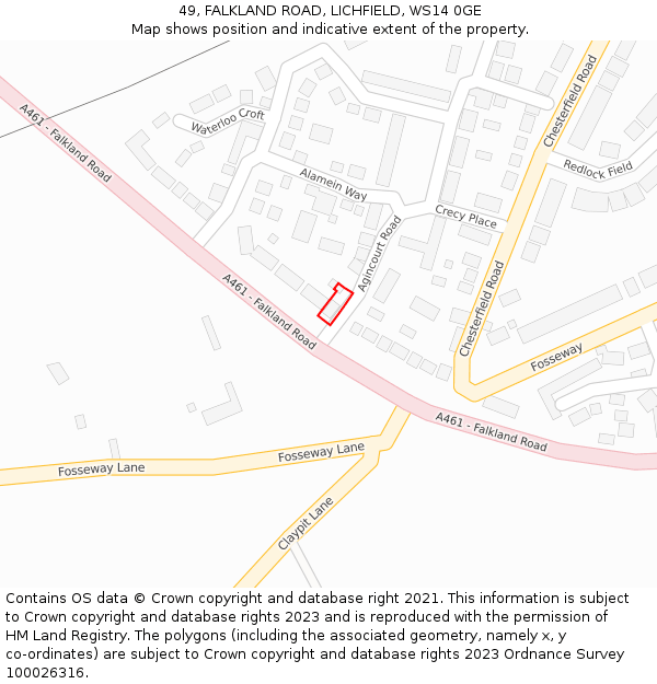 49, FALKLAND ROAD, LICHFIELD, WS14 0GE: Location map and indicative extent of plot