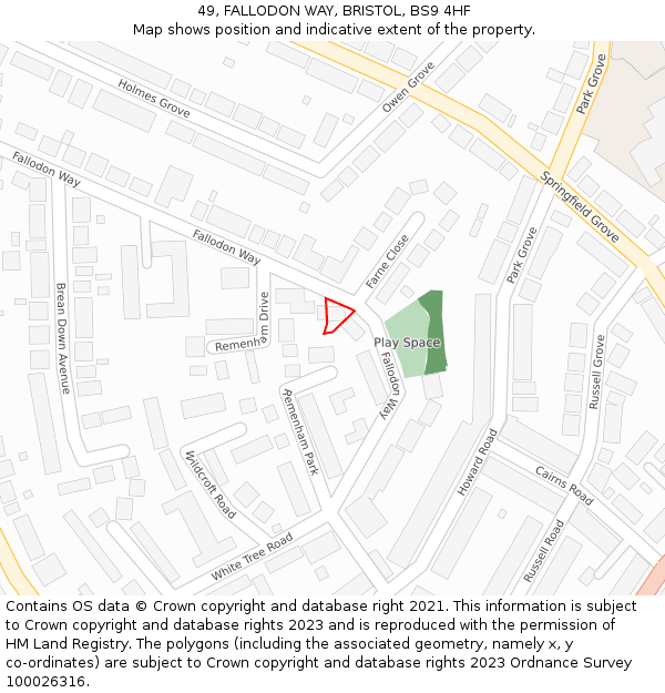 49, FALLODON WAY, BRISTOL, BS9 4HF: Location map and indicative extent of plot