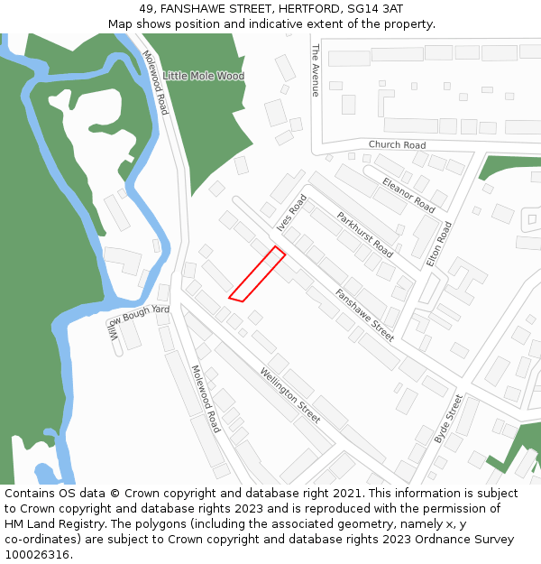 49, FANSHAWE STREET, HERTFORD, SG14 3AT: Location map and indicative extent of plot