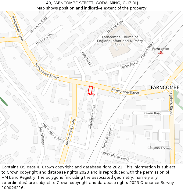 49, FARNCOMBE STREET, GODALMING, GU7 3LJ: Location map and indicative extent of plot