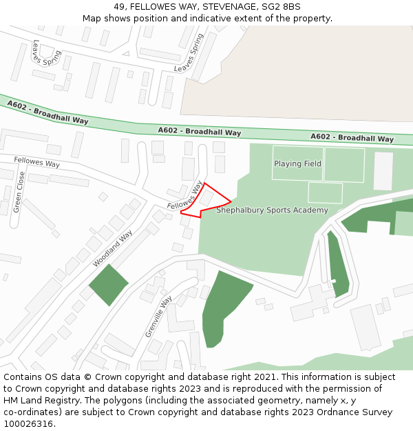 49, FELLOWES WAY, STEVENAGE, SG2 8BS: Location map and indicative extent of plot