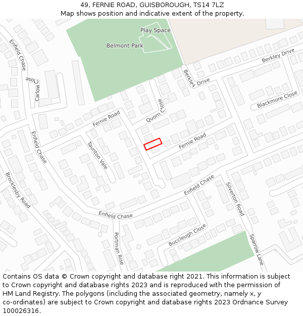 49, FERNIE ROAD, GUISBOROUGH, TS14 7LZ: Location map and indicative extent of plot