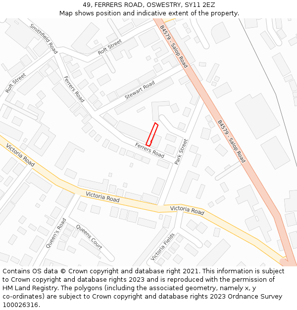 49, FERRERS ROAD, OSWESTRY, SY11 2EZ: Location map and indicative extent of plot