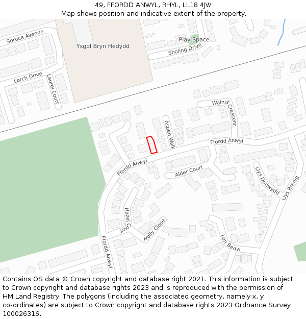49, FFORDD ANWYL, RHYL, LL18 4JW: Location map and indicative extent of plot