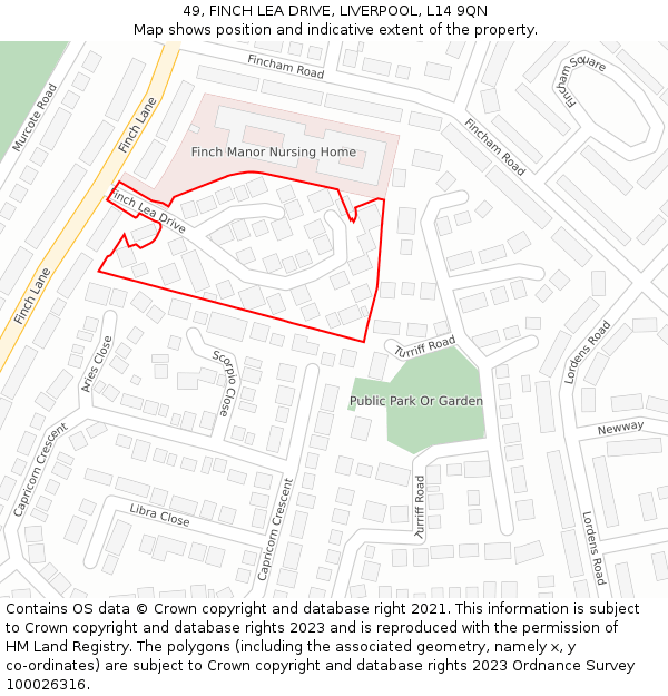 49, FINCH LEA DRIVE, LIVERPOOL, L14 9QN: Location map and indicative extent of plot