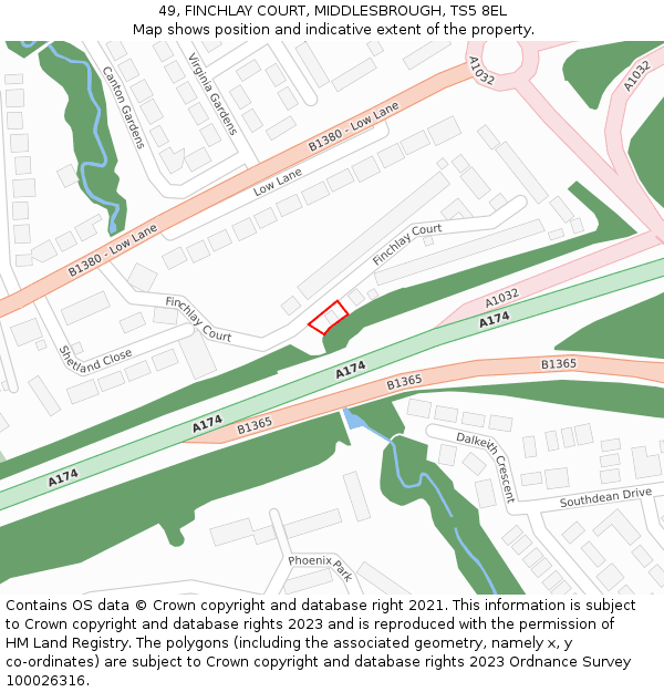 49, FINCHLAY COURT, MIDDLESBROUGH, TS5 8EL: Location map and indicative extent of plot