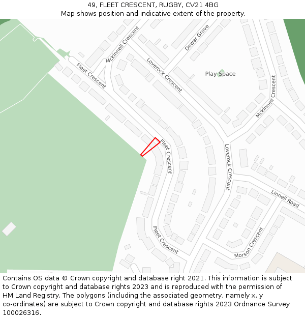 49, FLEET CRESCENT, RUGBY, CV21 4BG: Location map and indicative extent of plot