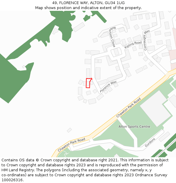 49, FLORENCE WAY, ALTON, GU34 1UG: Location map and indicative extent of plot