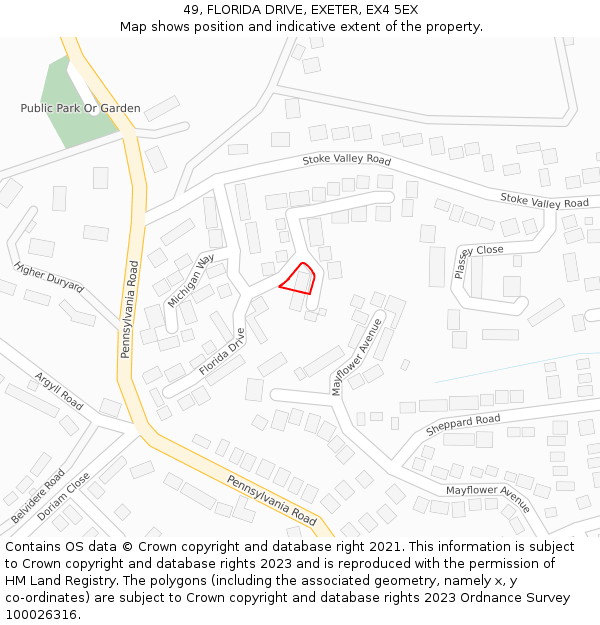 49, FLORIDA DRIVE, EXETER, EX4 5EX: Location map and indicative extent of plot