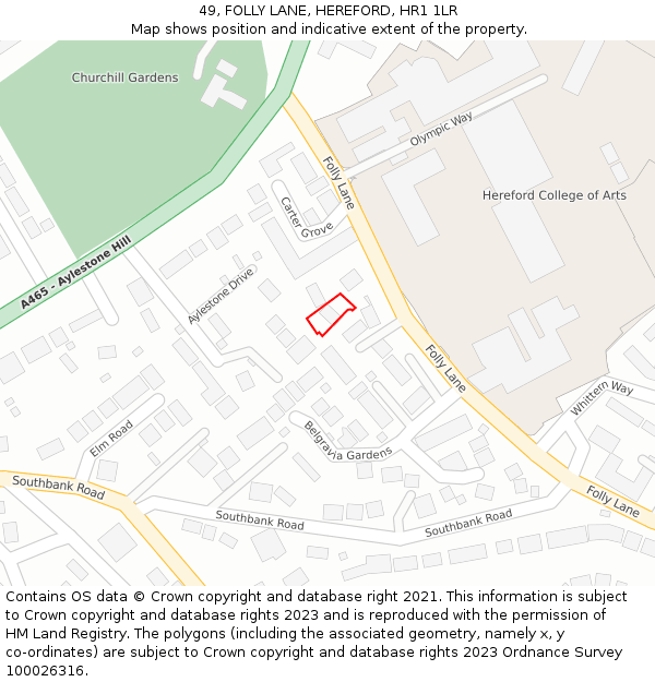 49, FOLLY LANE, HEREFORD, HR1 1LR: Location map and indicative extent of plot