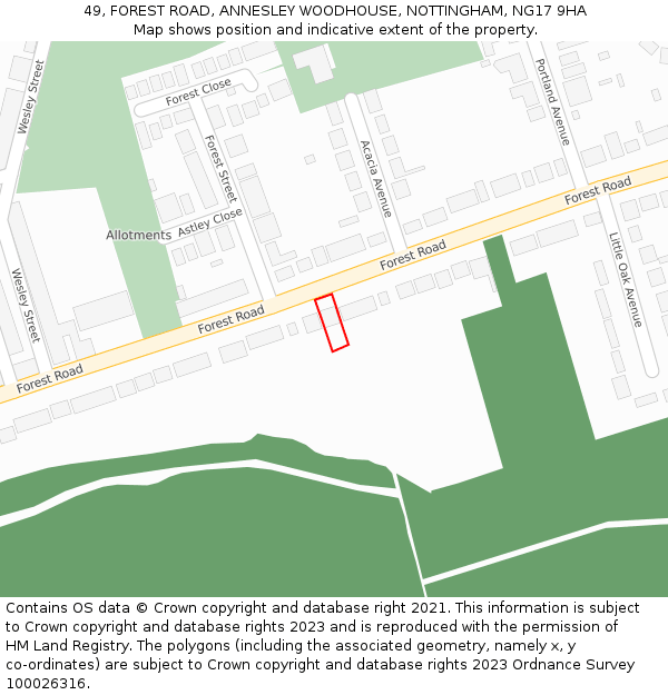 49, FOREST ROAD, ANNESLEY WOODHOUSE, NOTTINGHAM, NG17 9HA: Location map and indicative extent of plot