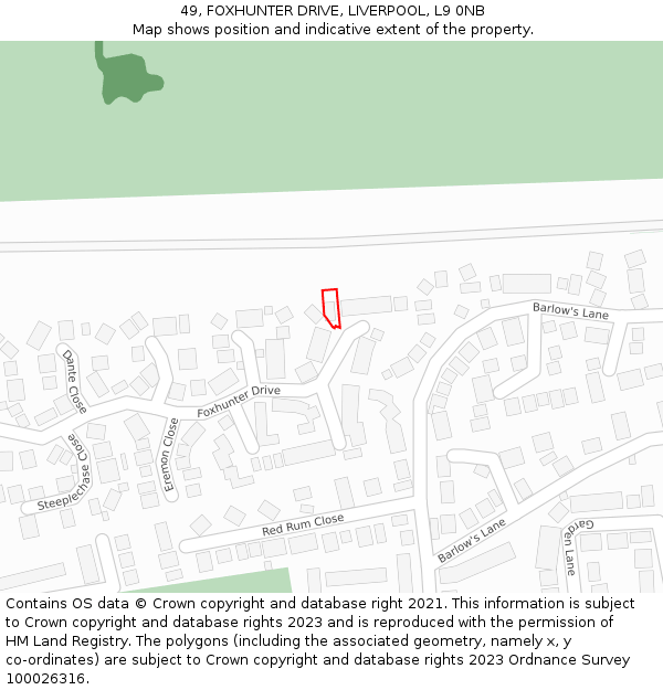 49, FOXHUNTER DRIVE, LIVERPOOL, L9 0NB: Location map and indicative extent of plot