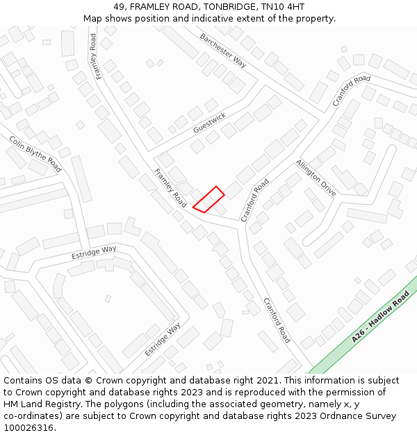 49, FRAMLEY ROAD, TONBRIDGE, TN10 4HT: Location map and indicative extent of plot
