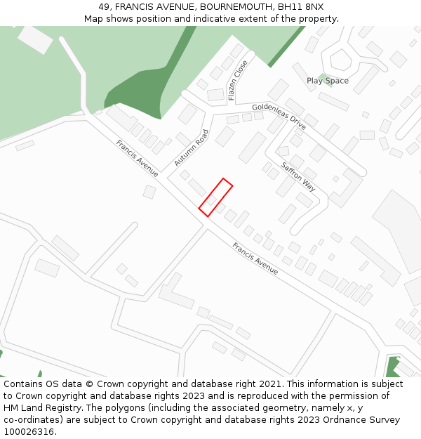 49, FRANCIS AVENUE, BOURNEMOUTH, BH11 8NX: Location map and indicative extent of plot