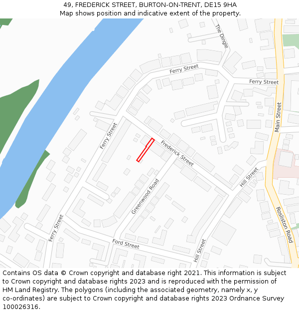 49, FREDERICK STREET, BURTON-ON-TRENT, DE15 9HA: Location map and indicative extent of plot