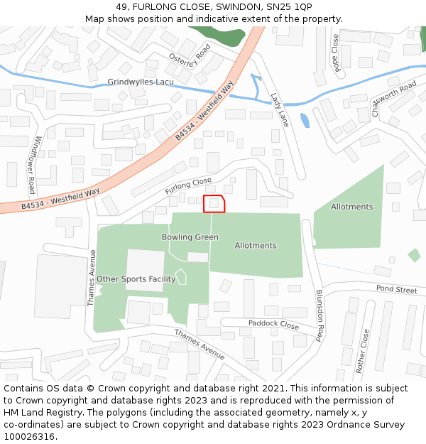 49, FURLONG CLOSE, SWINDON, SN25 1QP: Location map and indicative extent of plot