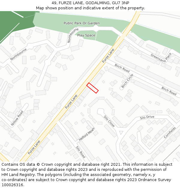 49, FURZE LANE, GODALMING, GU7 3NP: Location map and indicative extent of plot