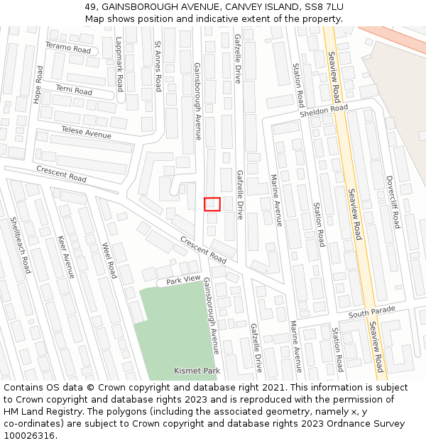 49, GAINSBOROUGH AVENUE, CANVEY ISLAND, SS8 7LU: Location map and indicative extent of plot