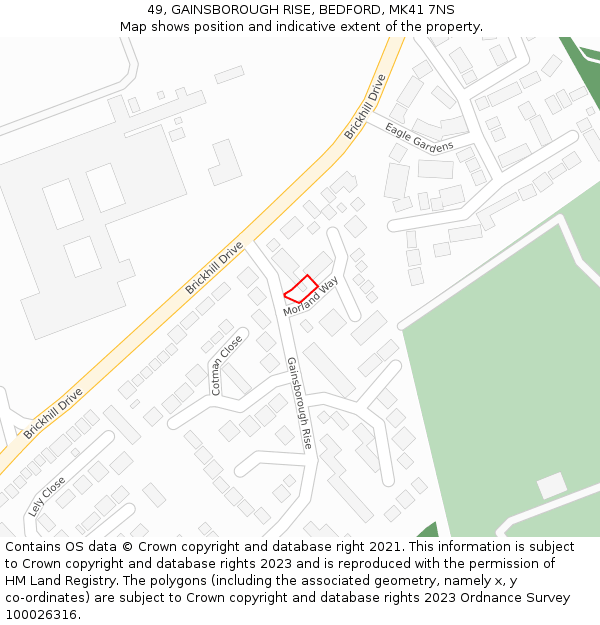 49, GAINSBOROUGH RISE, BEDFORD, MK41 7NS: Location map and indicative extent of plot