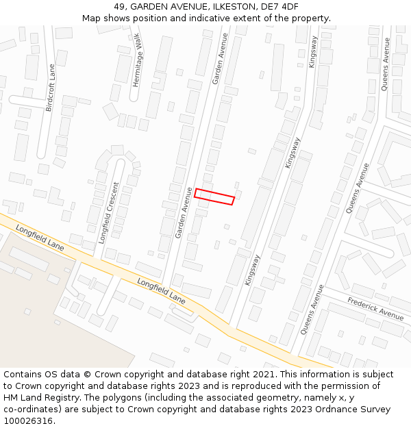 49, GARDEN AVENUE, ILKESTON, DE7 4DF: Location map and indicative extent of plot