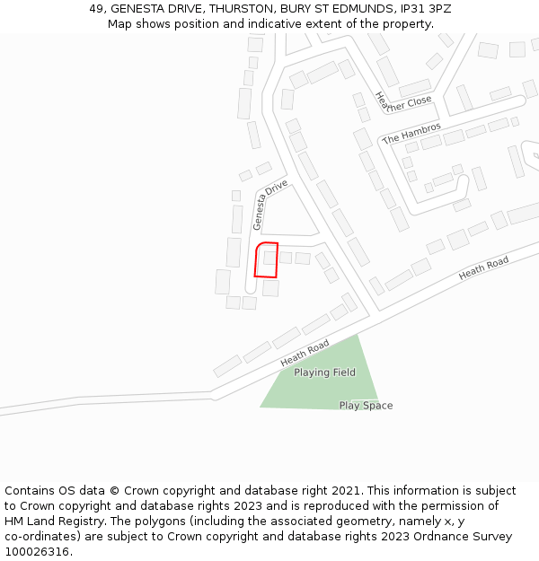 49, GENESTA DRIVE, THURSTON, BURY ST EDMUNDS, IP31 3PZ: Location map and indicative extent of plot