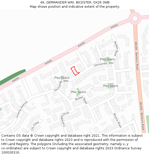 49, GERMANDER WAY, BICESTER, OX26 3WB: Location map and indicative extent of plot