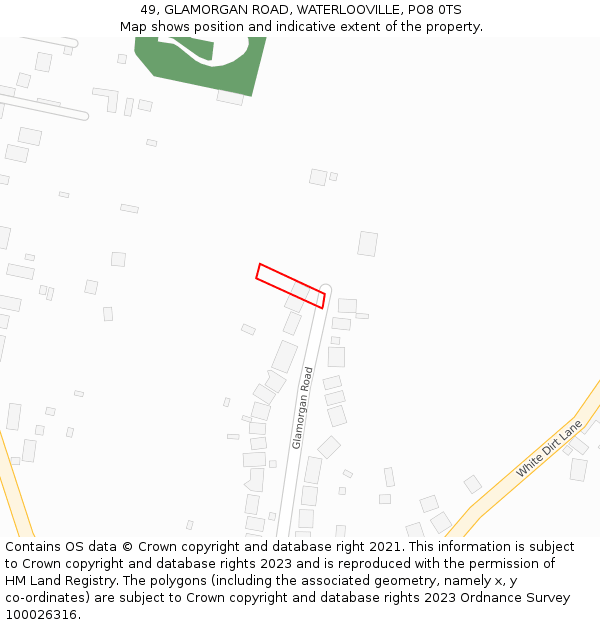 49, GLAMORGAN ROAD, WATERLOOVILLE, PO8 0TS: Location map and indicative extent of plot